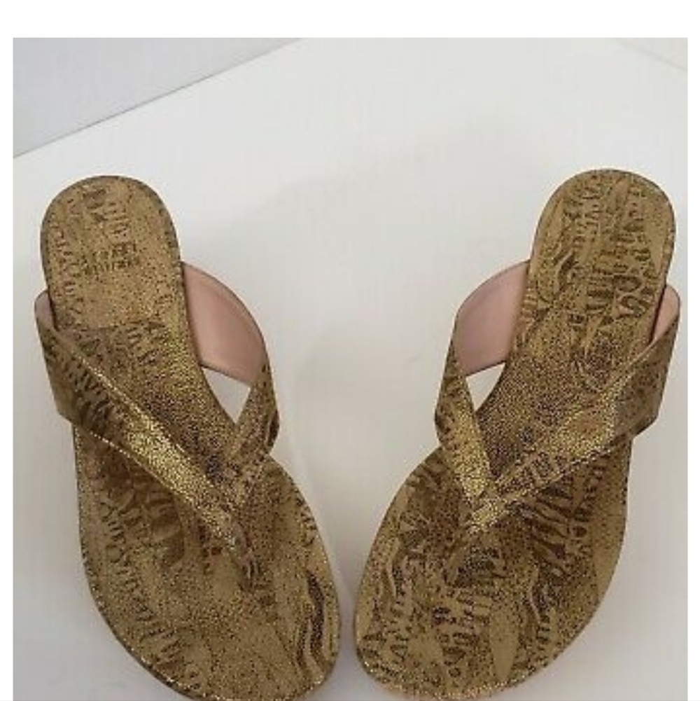 Stuart Weitzman Clasp Tan Nairobi Leather Cork Wedge Thong Sandals  sz 9 SH308